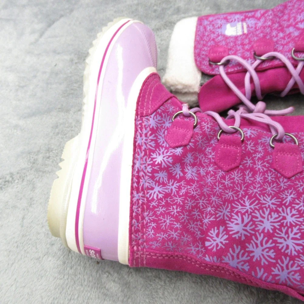 Sorel Snow Boots Youth 6 Purple Snowflake Lace‎ Up Faux Fur Waterproof Winter